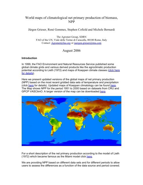 World maps of climatological net primary production of biomass ...