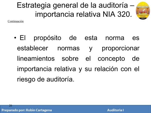 Presentación de NIA 300, 320 y 330