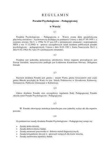 Regulamin Poradni Psychologiczno - Pedagogicznej w Warcie.