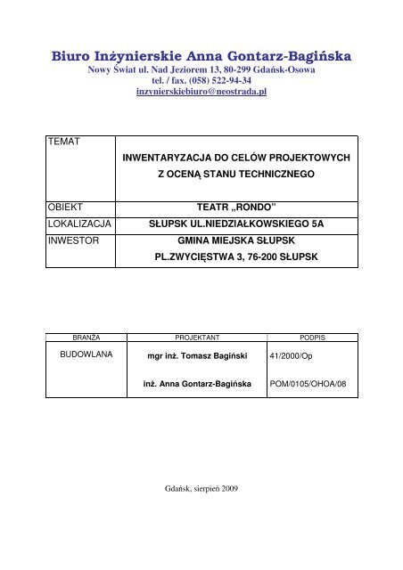 Inwentaryzacja do celÃ³w projektowych z ocenÄ stanu ... - rzislupsk.pl