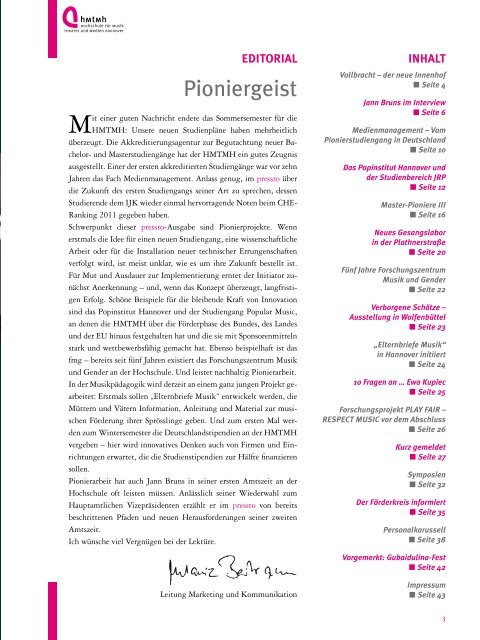 Pioniergeist - Hochschule für Musik, Theater und Medien Hannover