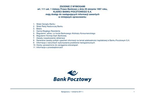 Informacja Dla Klienta W Banku Pocztowego Bank Pocztowy