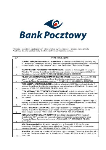 Informacja o pozostaÅych przedsiÄbiorcach na ... - Bank Pocztowy