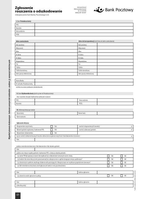 Formularz zgÅoszenia roszczenia - Bank Pocztowy