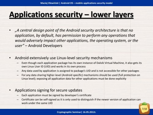 Mobile applications security â Android OS (case study) - cygnus