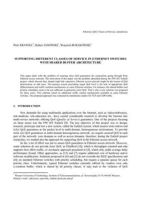 supporting different classes of service in ethernet switches with ...