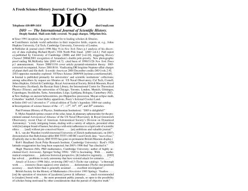 DIO 1.2 - DIO, The International Journal of Scientific History