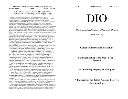 DIO vol. 15 - DIO, The International Journal of Scientific History