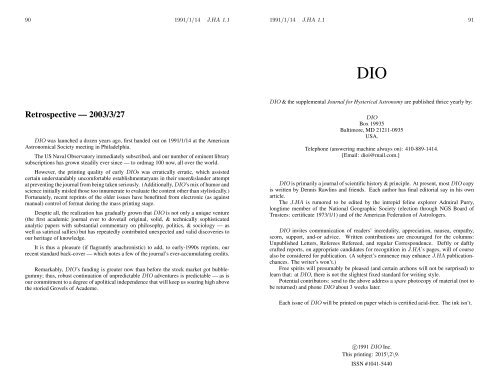 DIO 1.1 - DIO, The International Journal of Scientific History