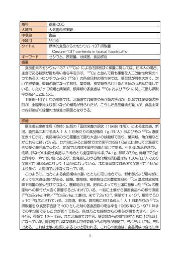 1 番号 線量 005 大項目 大気圏内核実験 中項目 食品 小項目 品目別 ...