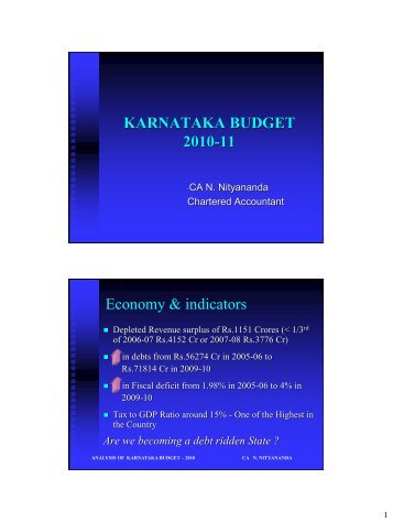 KARNATAKA BUDGET 2010-11 Economy & indicators