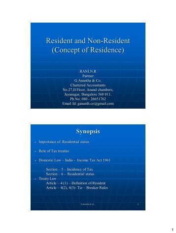 Resident and Non-Resident - Bangalore Branch of SIRC