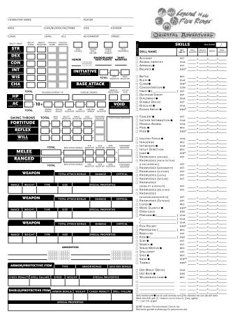 Character Sheet for Rokugan d20 - Kaze no Shiro