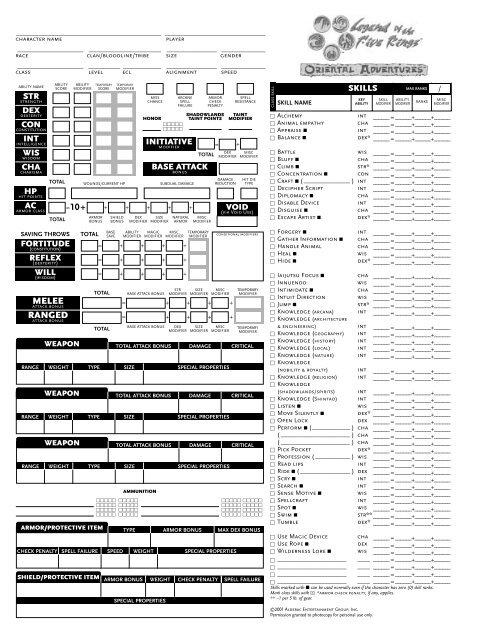 Character Sheet for Rokugan d20 - Kaze no Shiro