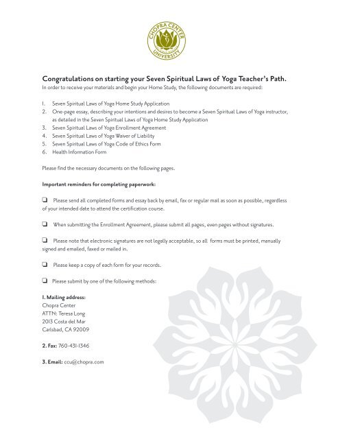 Congratulations On Starting Your Seven Spiritual Laws Of Yoga