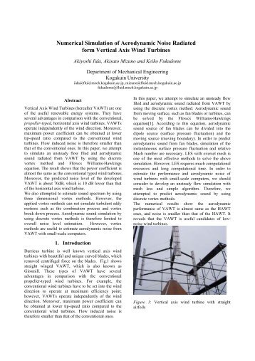 Numerical Simulation of Aerodynamic Noise Radiated form Vertical ...