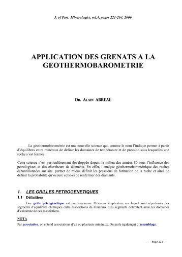 application des grenats a la geothermobarometrie