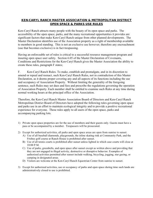 Ken-Caryl Ranch Open Space Rules