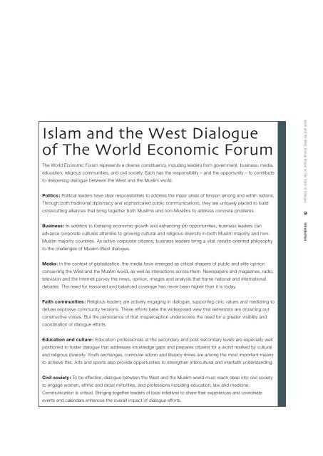 Islam and the  West: Annual Report on the State of Dialogue