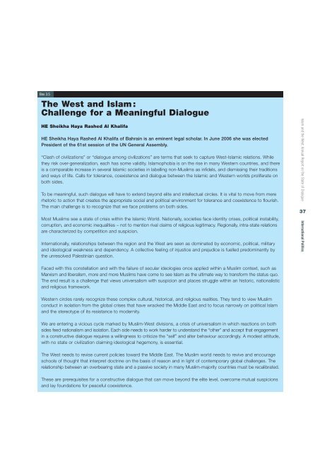 Islam and the  West: Annual Report on the State of Dialogue