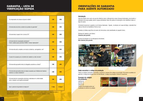 IndicaÃ§Ãµes acerca da garantia - AssistÃªncia TÃ©cnica - DEWALT