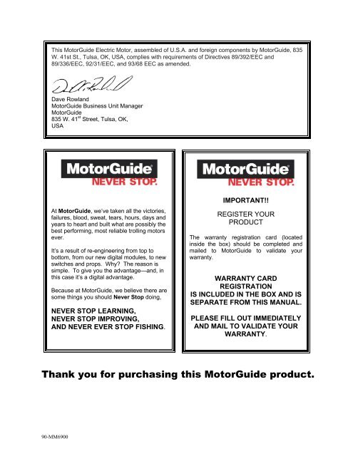 Owners Manual - MotorGuide