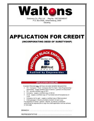 APPLICATION FOR CREDIT - Waltons