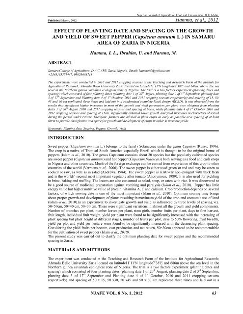 Hamma, et al., 2012 EFFECT OF PLANTING DATE AND ... - Njafe.org