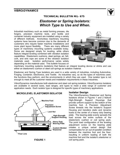 Elastomer or Spring Isolators - Vibro/Dynamics Corporation