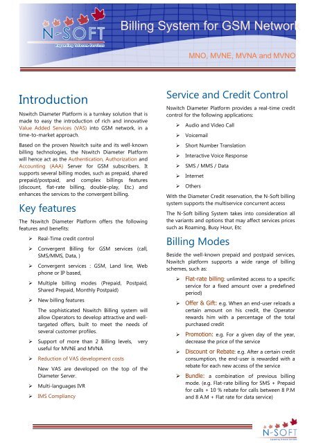 Billing System for GSM Network Introduction - N-Soft