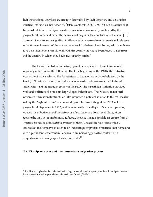 Itineraries of Palestinian refugees: Kinship as resource in emigration.