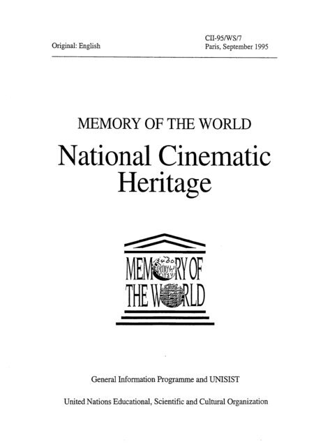 Memory of the world: national cinematic heritage - unesdoc - Unesco