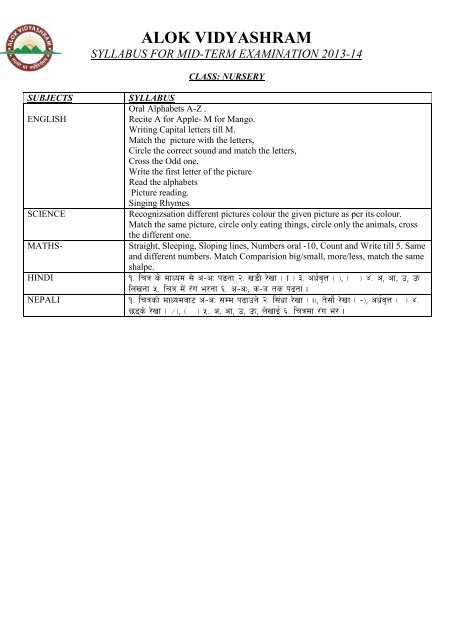 nursery syllabus hindi
