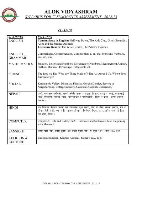 summative assessment 2012-13 - Alok Vidyashram