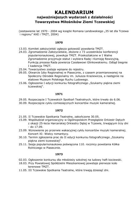 KALENDARIUM - Towarzystwo Miłośników Ziemi Tczewskiej