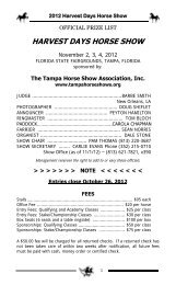 2012 Harvest Days Prize List - Tampa Horse Show Association