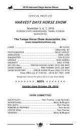 official prize list - harvest days - Tampa Horse Show Association