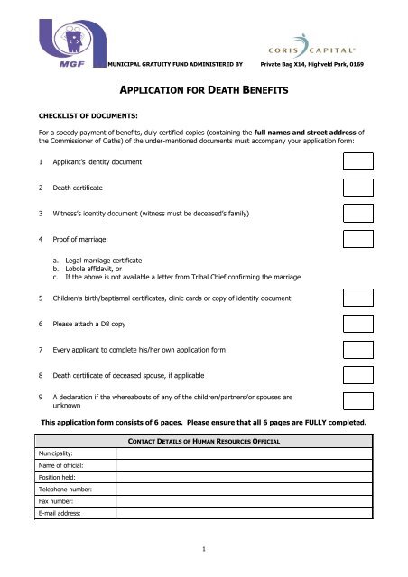APPLICATION FOR DEATH BENEFITS visual data 7