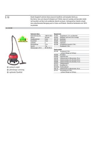 Katalog Reinigungs-Systeme Technische Daten