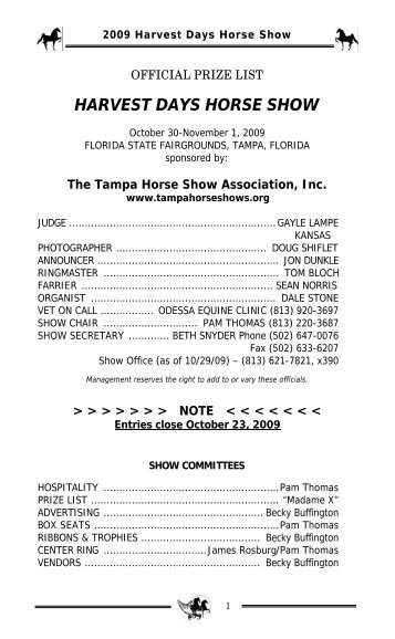 HARVEST DAYS HORSE SHOW - Tampa Horse Show Association