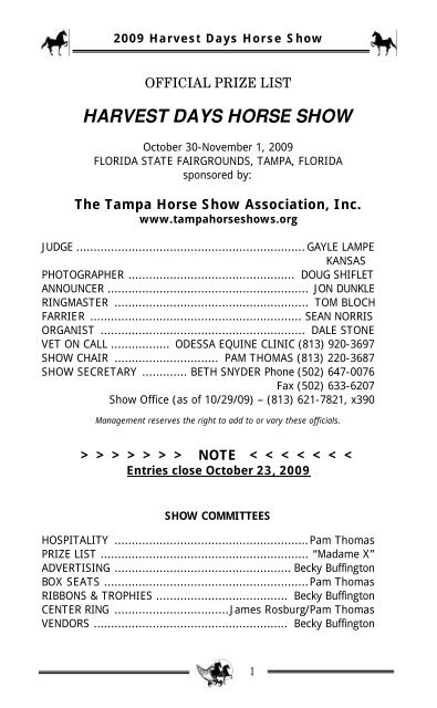 HARVEST DAYS HORSE SHOW - Tampa Horse Show Association