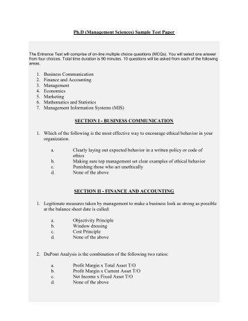 Ph.D (Management Sciences) Sample Test Paper 1. Business ...