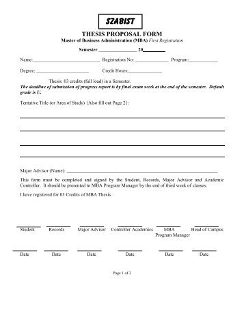 Acad-011: MBA Thesis Proposal Form (First Reg)