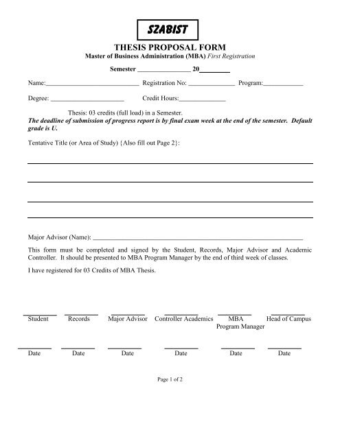 Acad-011: MBA Thesis Proposal Form (First Reg)