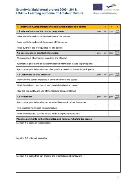 LOAC - Template, evaluation of pilot courses