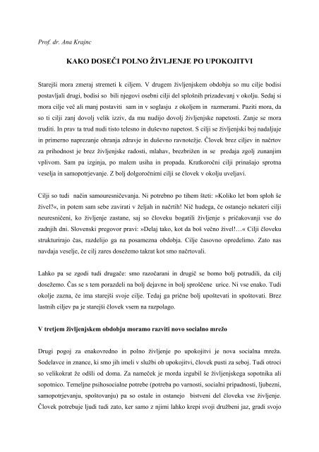 KAKO DOSEÄI POLNO Å½IVLJENJE PO UPOKOJITVI