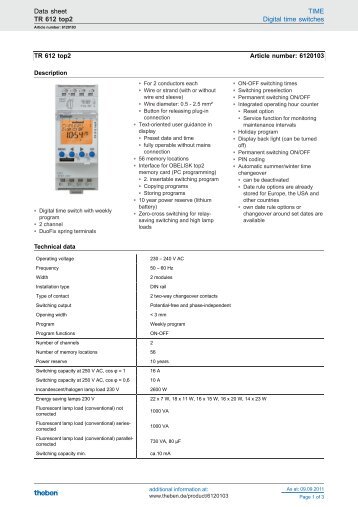 Data sheet TIME TR 612 top2 Digital time switches - Elnu.se