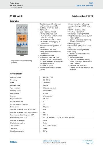 Data sheet TIME TR 610 top2 G Digital time switches - Elnu.se