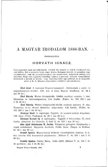 Magyar Könyvszemle Tizenegyedik évfolyam I.-VI. füzet, 1886 - EPA