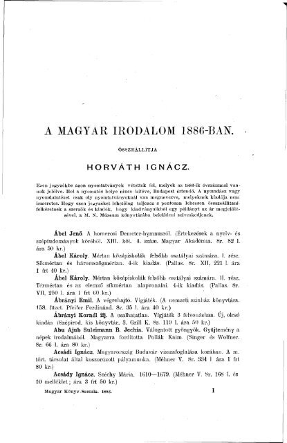 Magyar Könyvszemle Tizenegyedik évfolyam I.-VI. füzet, 1886 - EPA